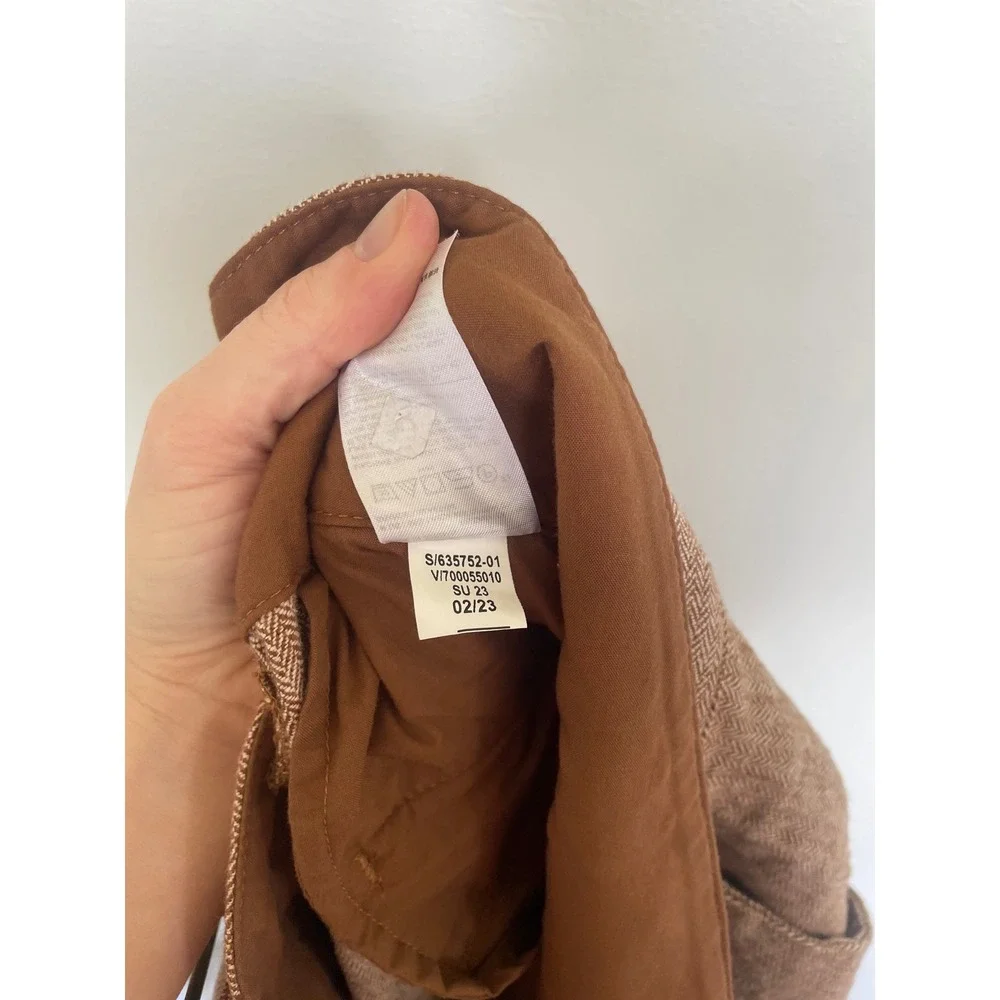 Banana Republic Brown Herringbone Linen Blend Wide Leg Pleated Pants Trousers 10